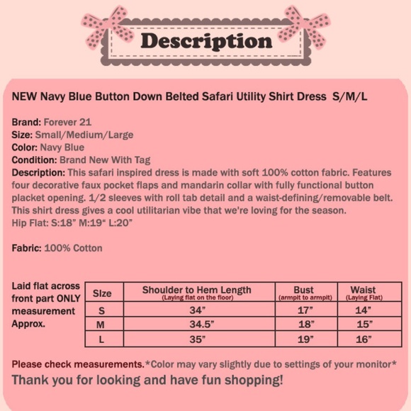 Navy Belted Button Down Safari Utility Shirt Dress - Picture 8 of 8